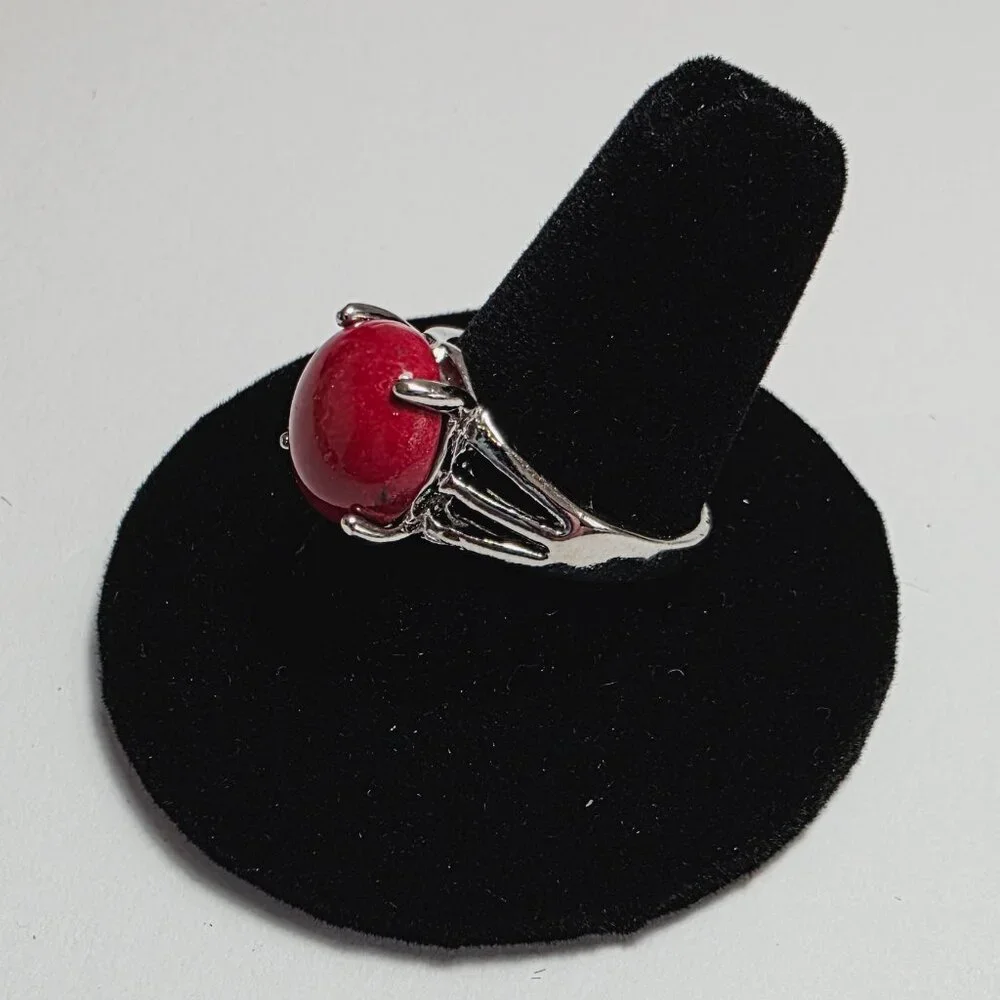 Red Stone Statement Ring Silver Tone | EU 18 (US 8) - Picture 2 of 5